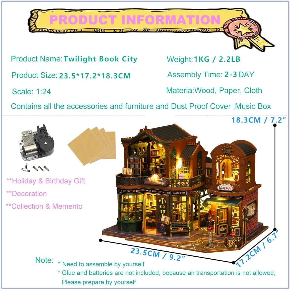 Roroom DIY Miniature and Furniture Dollhouse Kit,Mini 3D Wooden Doll House Craft Model with Dust Proof Cover and Music Movement,Creative Room Idea for Valentine's Day Birthday Gift(ES017)
