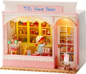 Roroom DIY Miniature and Furniture Dollhouse Kit,Mini 3D Wooden Doll House Craft Model,Creative Room Idea for Valentine's Day Birthday Gift(Book Outside The Book) (F015-The Sweet House)