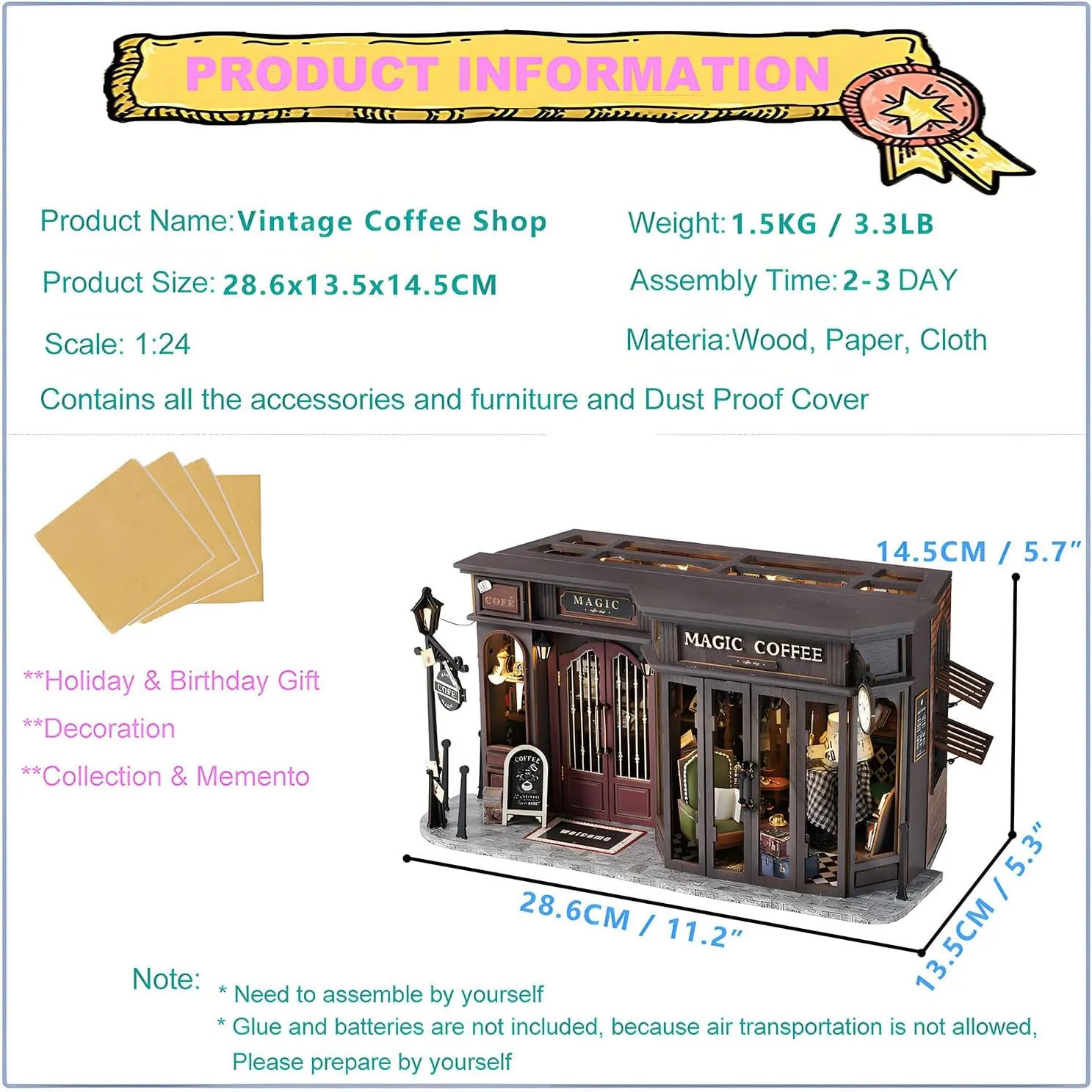 Roroom DIY Miniature and Furniture Dollhouse Kit,Mini 3D Wooden Doll House Craft Model,Creative Room Idea for Valentine's Day Birthday Gift(F041-Dust Cover)
