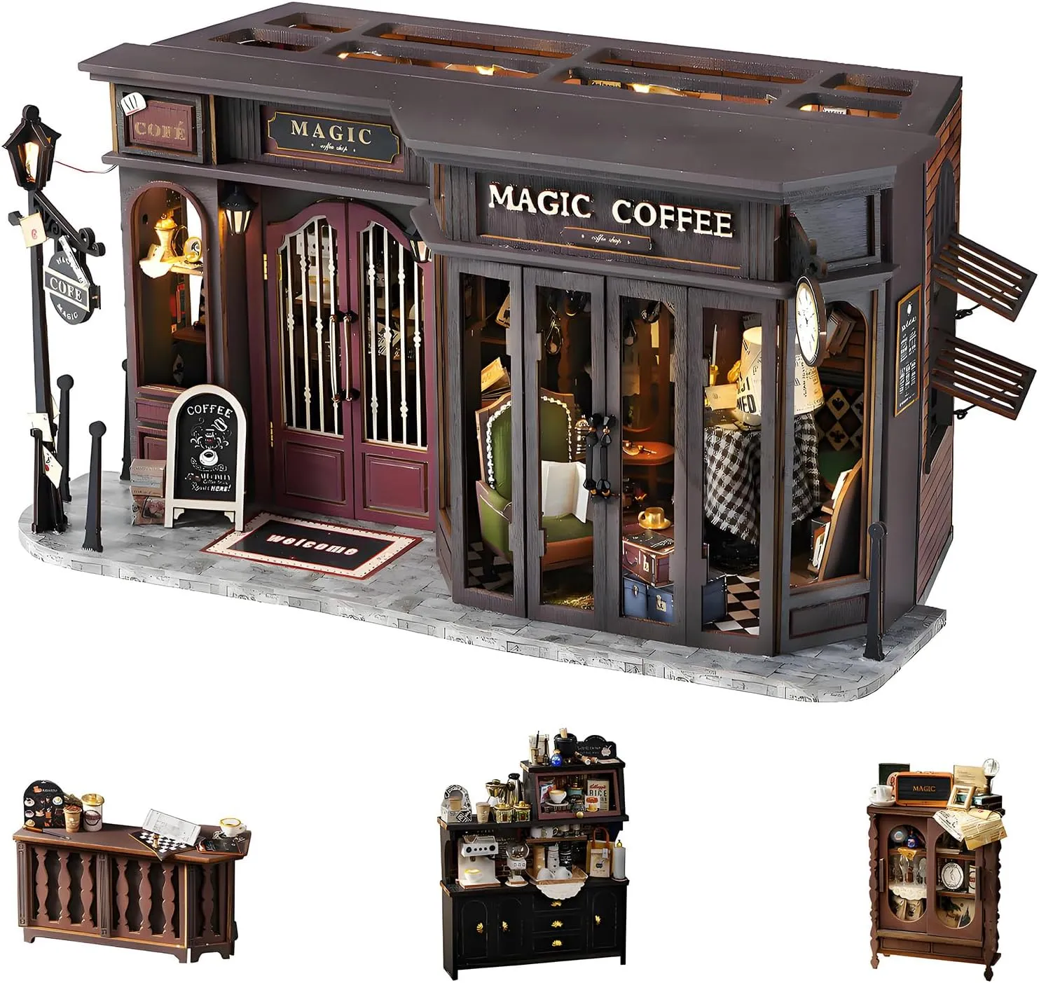 Roroom DIY Miniature and Furniture Dollhouse Kit,Mini 3D Wooden Doll House Craft Model,Creative Room Idea for Valentine's Day Birthday Gift(F041-Dust Cover)
