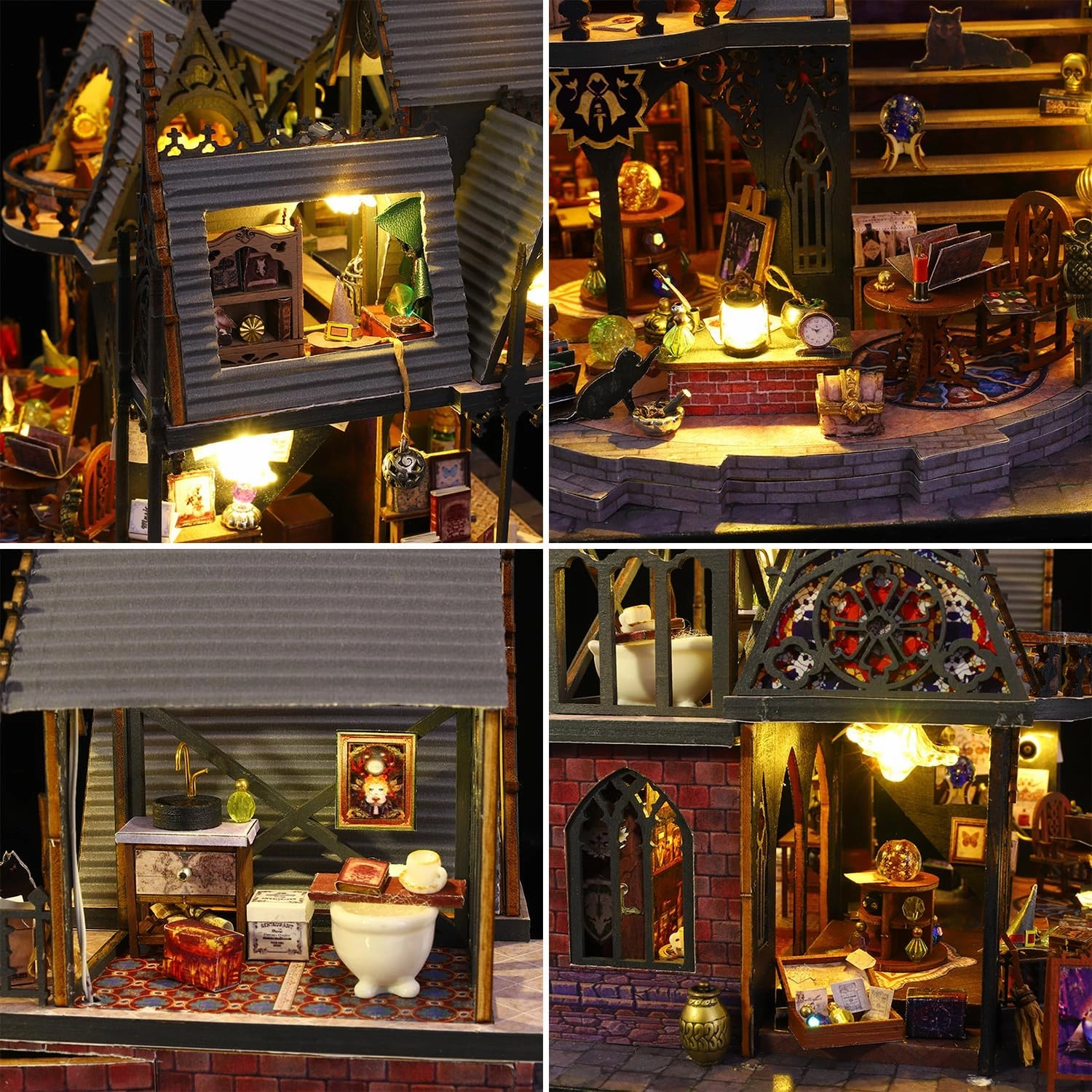 Roroom DIY Miniature and Furniture Dollhouse Kit,Mini 3D Wooden Doll House Craft Model,Creative Room Idea for Valentine's Day Birthday Gift(Book Outside The Book) (ES011-Magic House)