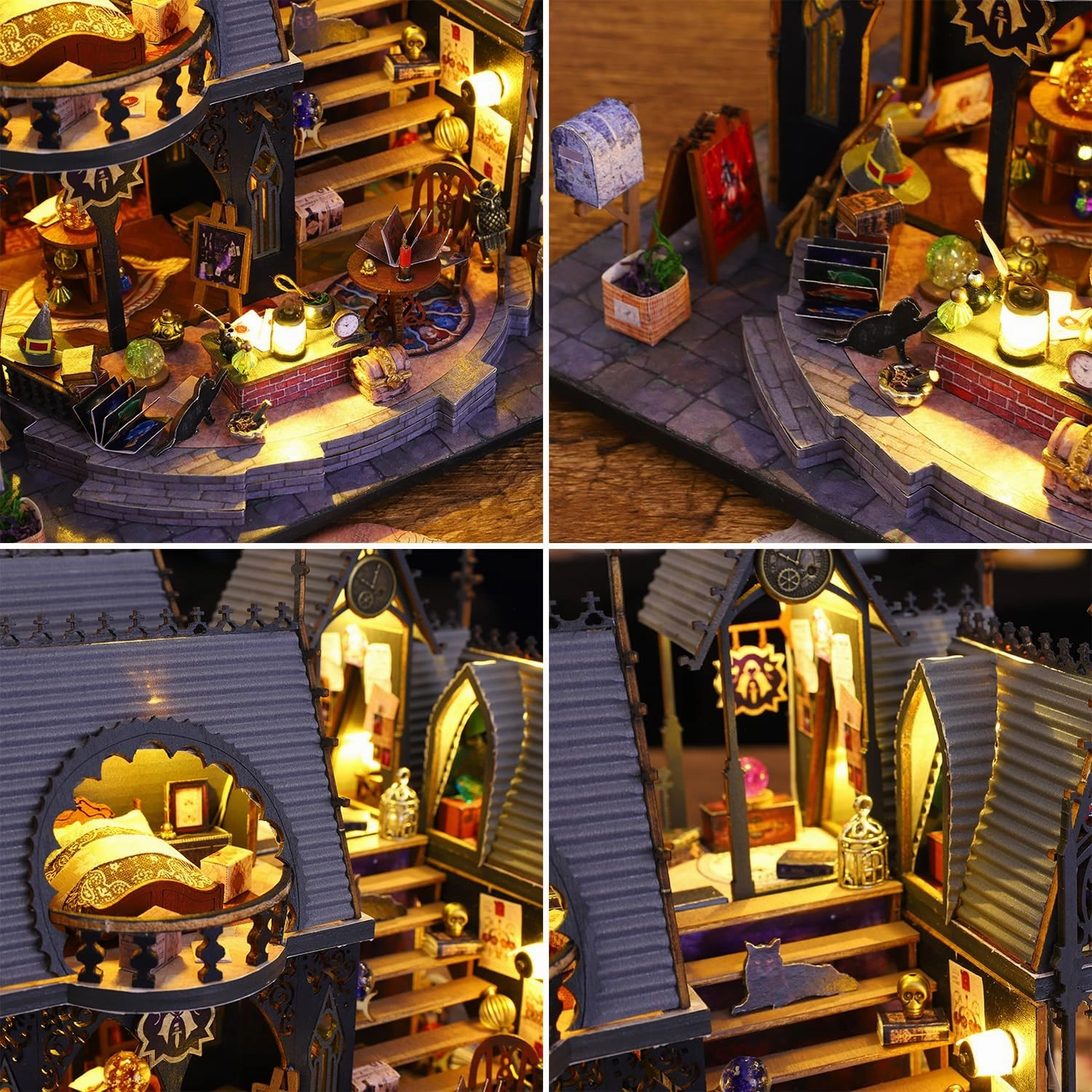 Roroom DIY Miniature and Furniture Dollhouse Kit,Mini 3D Wooden Doll House Craft Model,Creative Room Idea for Valentine's Day Birthday Gift(Book Outside The Book) (ES011-Magic House)