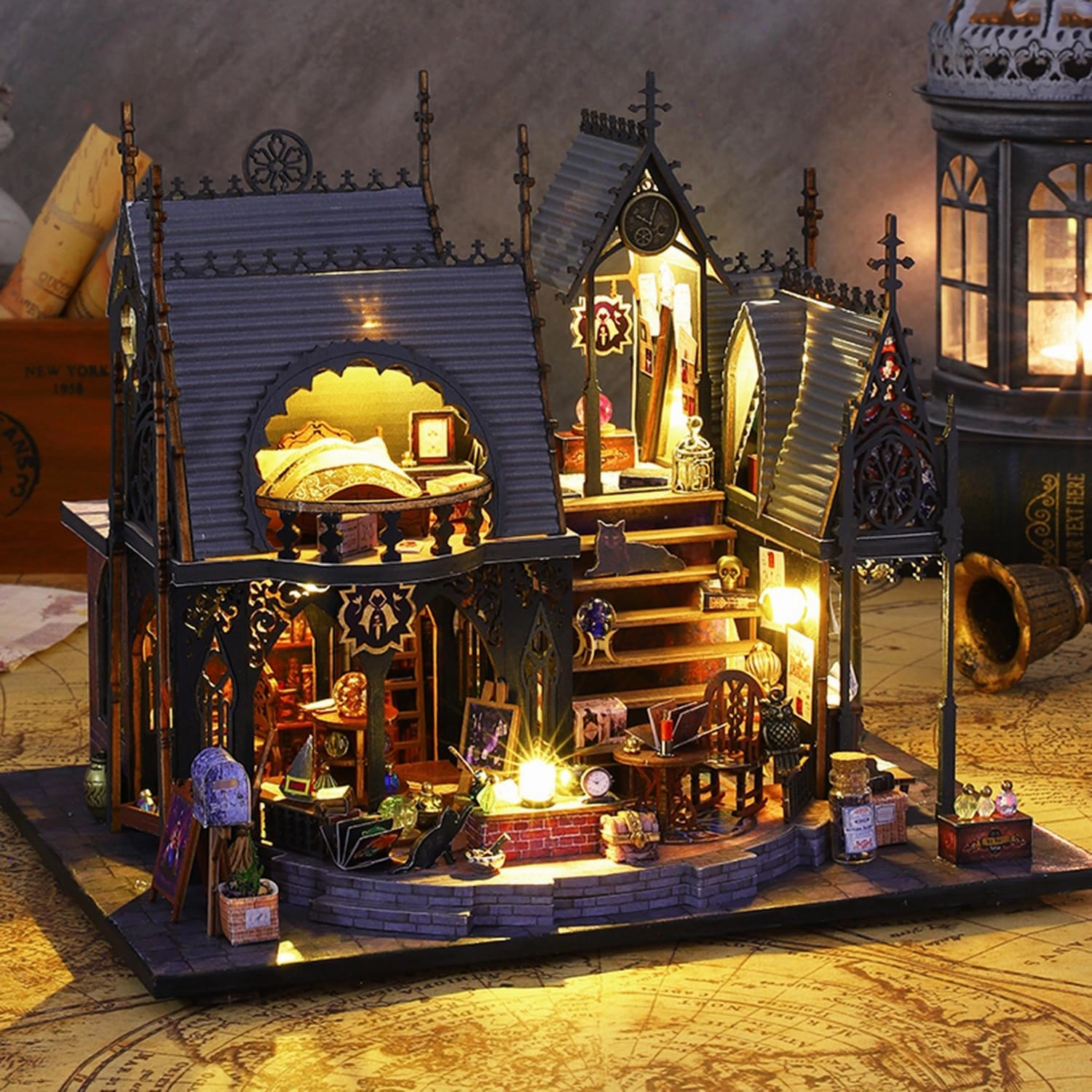 Roroom DIY Miniature and Furniture Dollhouse Kit,Mini 3D Wooden Doll House Craft Model,Creative Room Idea for Valentine's Day Birthday Gift(Book Outside The Book) (ES011-Magic House)