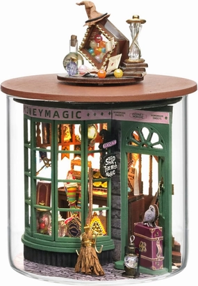 Roroom DIY Miniature and Furniture Dollhouse Kit,Mini 3D Wooden Doll House Craft Model with Dust Proof Cover and LED,Creative Room Idea for Valentine's Day Birthday Gift(Magic Shop)