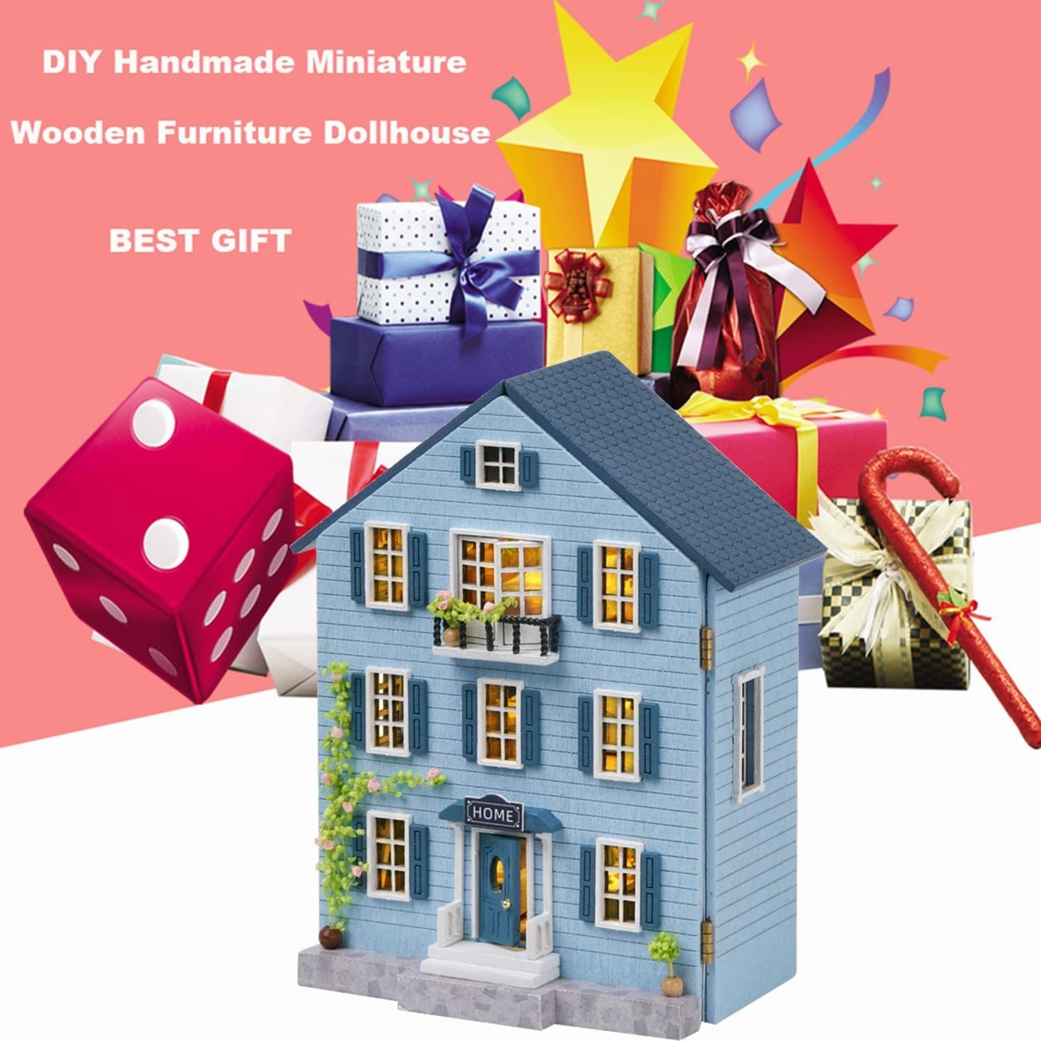 Roroom DIY Miniature and Furniture Dollhouse Kit,Mini 3D Wooden Doll House Craft Model with LED,Creative Room Idea for Valentine's Day Birthday Gift(Molan House)