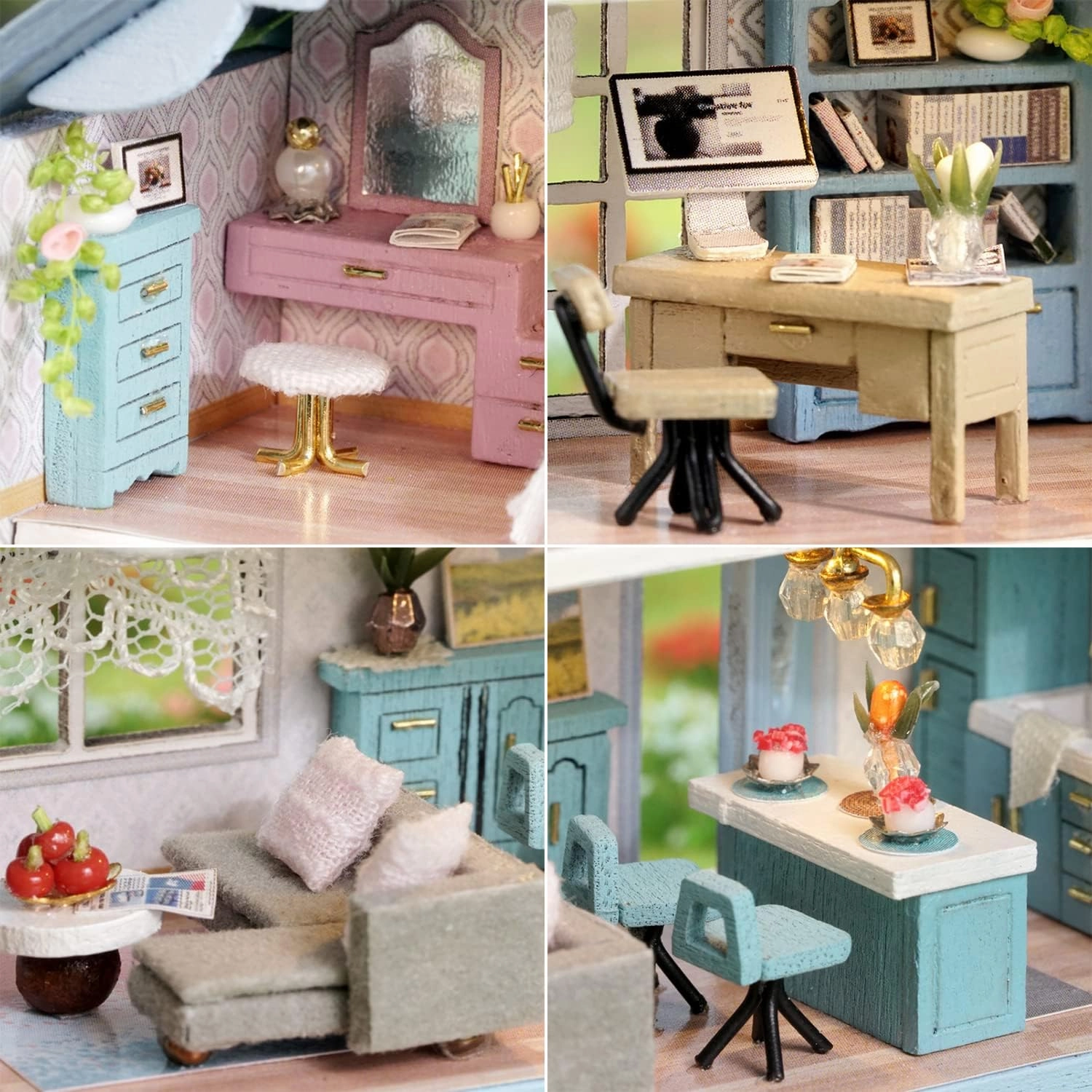 Roroom DIY Miniature and Furniture Dollhouse Kit,Mini 3D Wooden Doll House Craft Model with LED,Creative Room Idea for Valentine's Day Birthday Gift(Molan House)