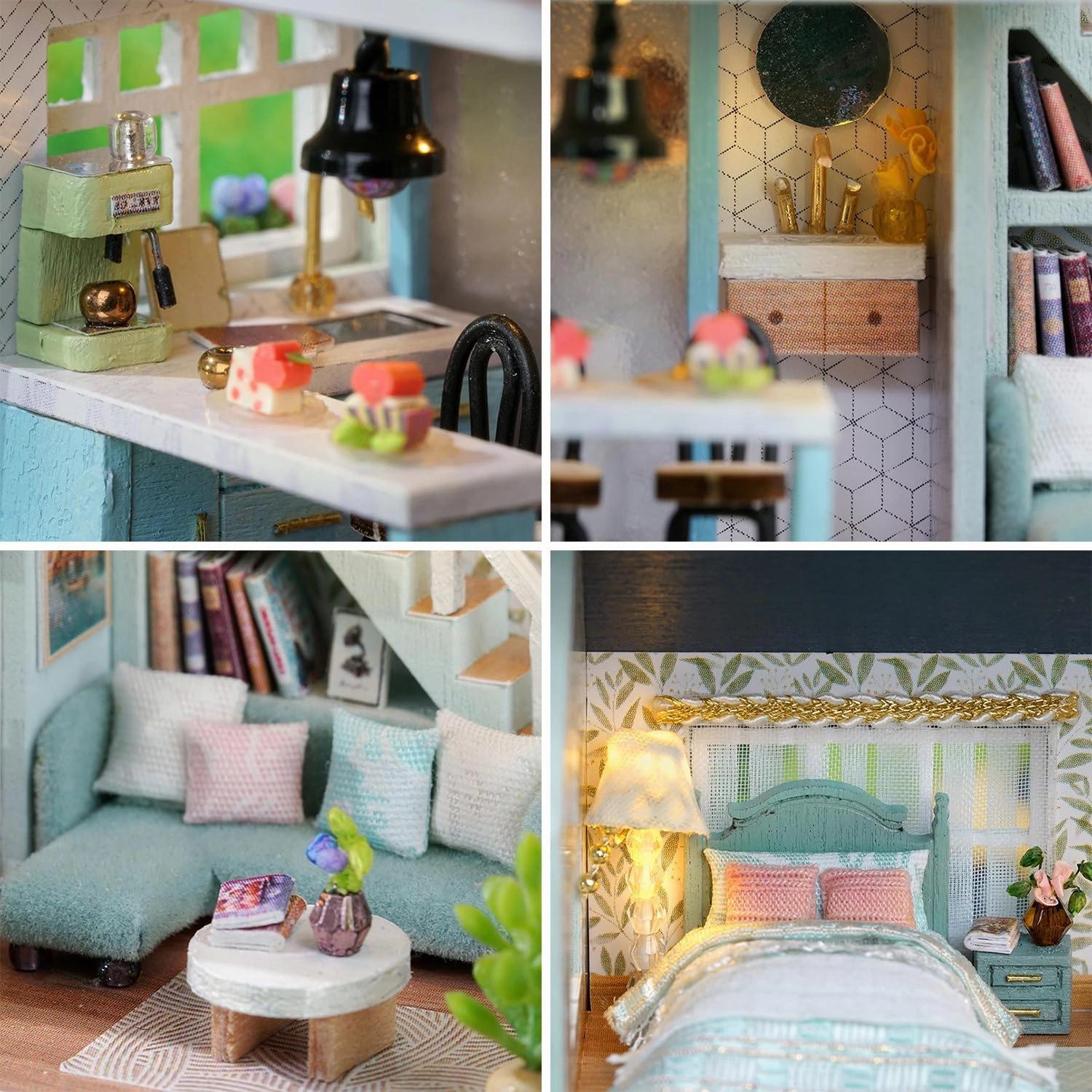 Roroom DIY Miniature and Furniture Dollhouse Kit,Mini 3D Wooden Doll House Craft Model with LED,Creative Room Idea for Valentine's Day Birthday Gift (Warm House-D005)