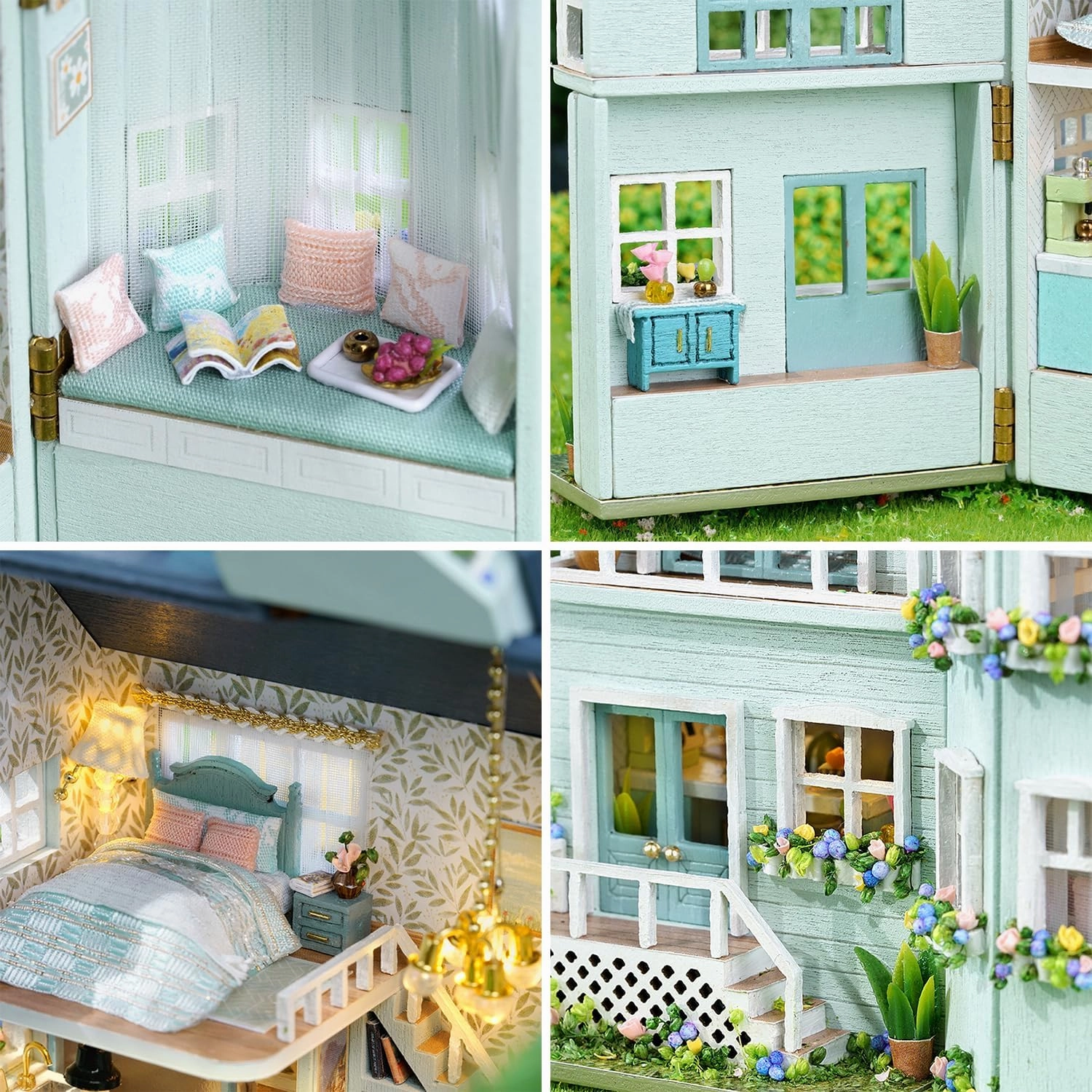 Roroom DIY Miniature and Furniture Dollhouse Kit,Mini 3D Wooden Doll House Craft Model with LED,Creative Room Idea for Valentine's Day Birthday Gift (Warm House-D005)