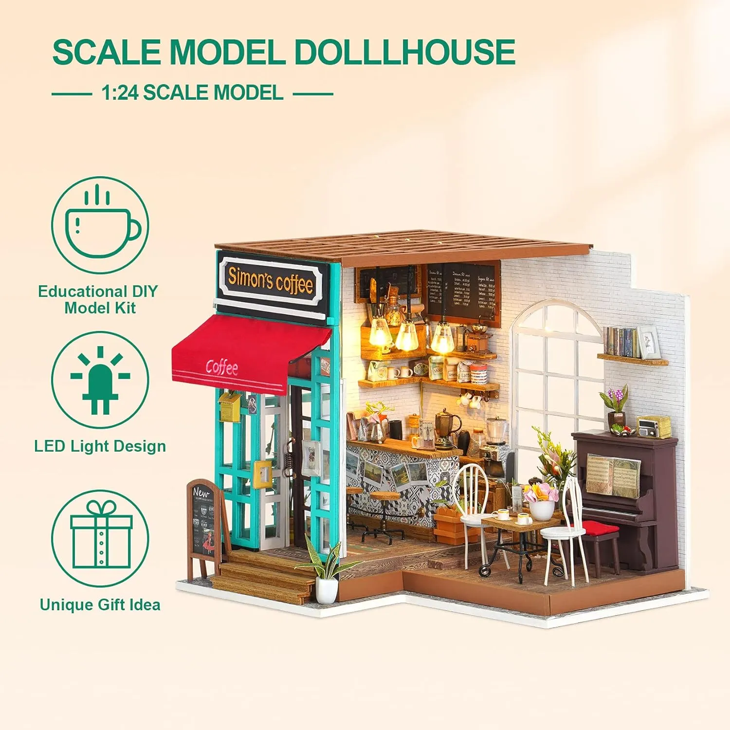 Rowood Miniature Dollhouse Kit, 1:24 Scale DIY Miniature House Kit for Adults, Mini House Crafts for Adults,Birthday for Teens Age14  - Simon's Coffee