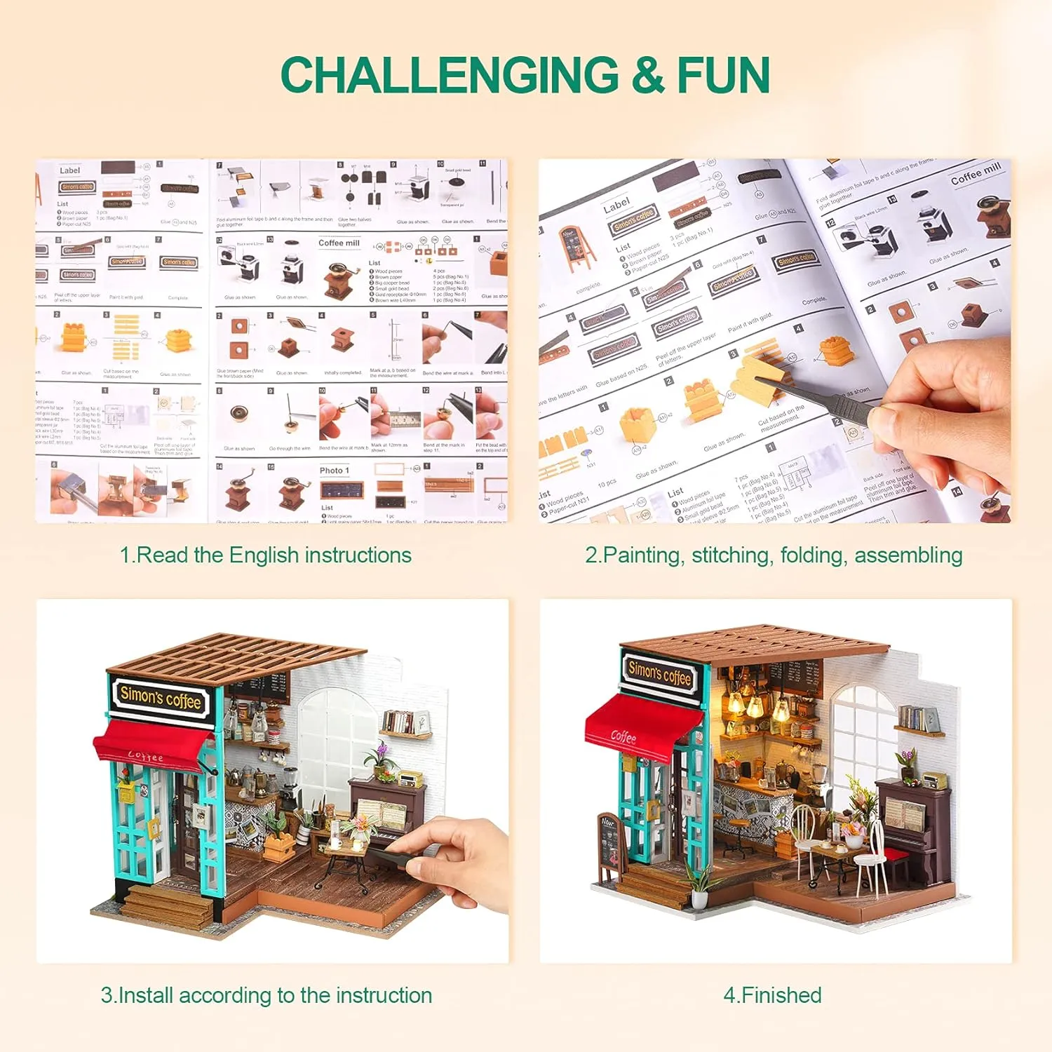 Rowood Miniature Dollhouse Kit, 1:24 Scale DIY Miniature House Kit for Adults, Mini House Crafts for Adults,Birthday for Teens Age14  - Simon's Coffee