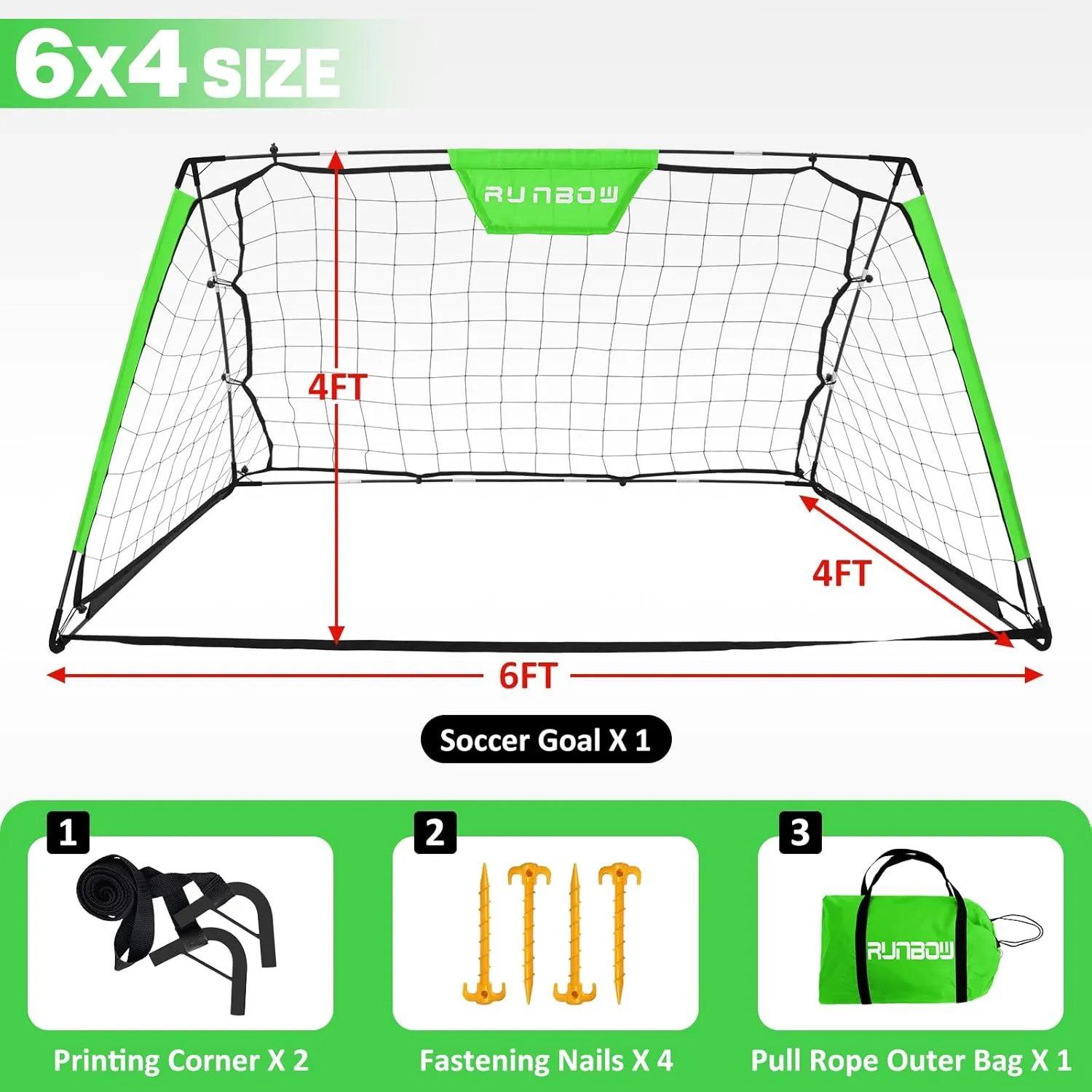 RUNBOW Soccer Goal for Backyard, 6x4ft 2 in 1 Soccer Rebounder Lacrosse Softball Baseball Football Training，Easy Setup Soccer Training Equipment
