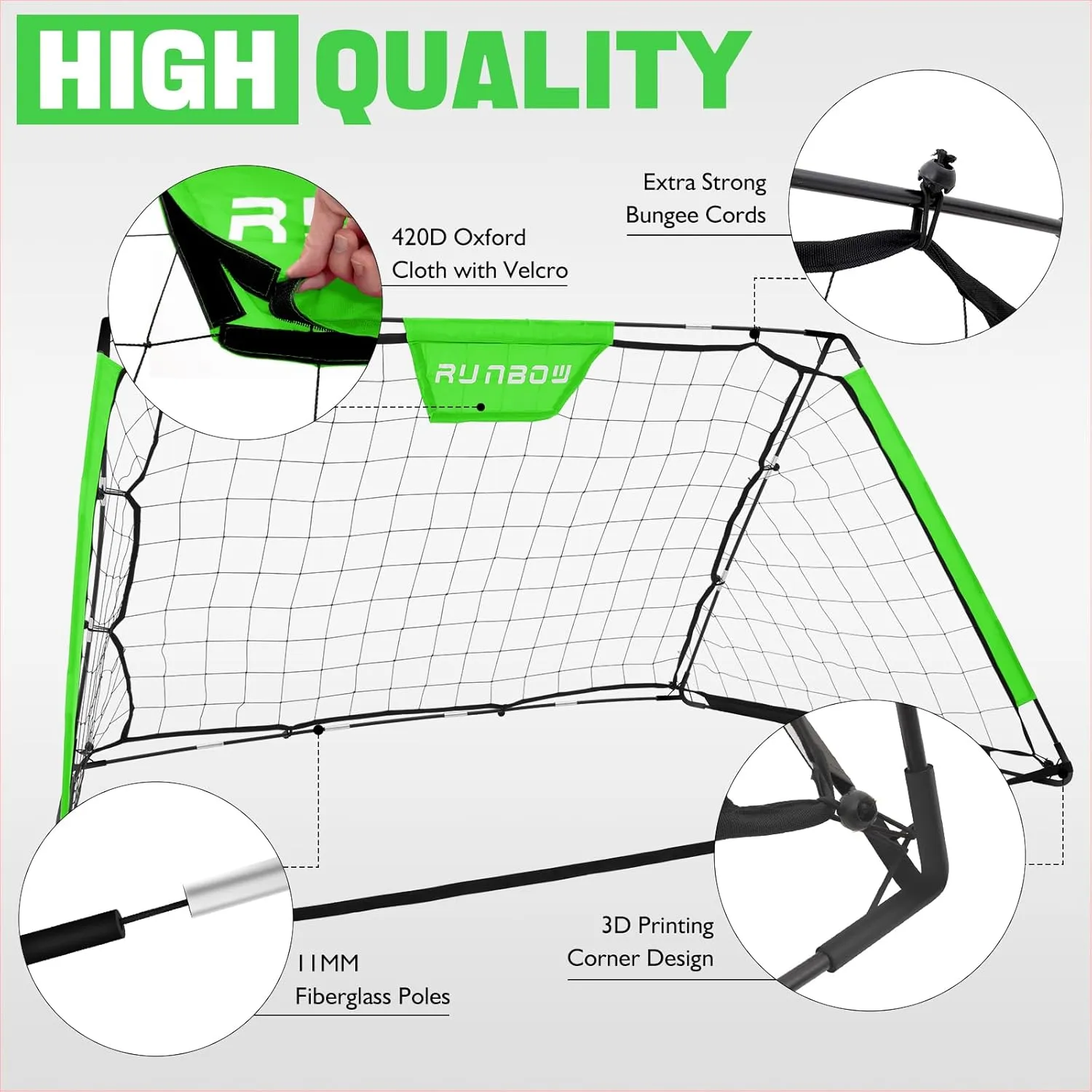 RUNBOW Soccer Goal for Backyard, 6x4ft 2 in 1 Soccer Rebounder Lacrosse Softball Baseball Football Training，Easy Setup Soccer Training Equipment
