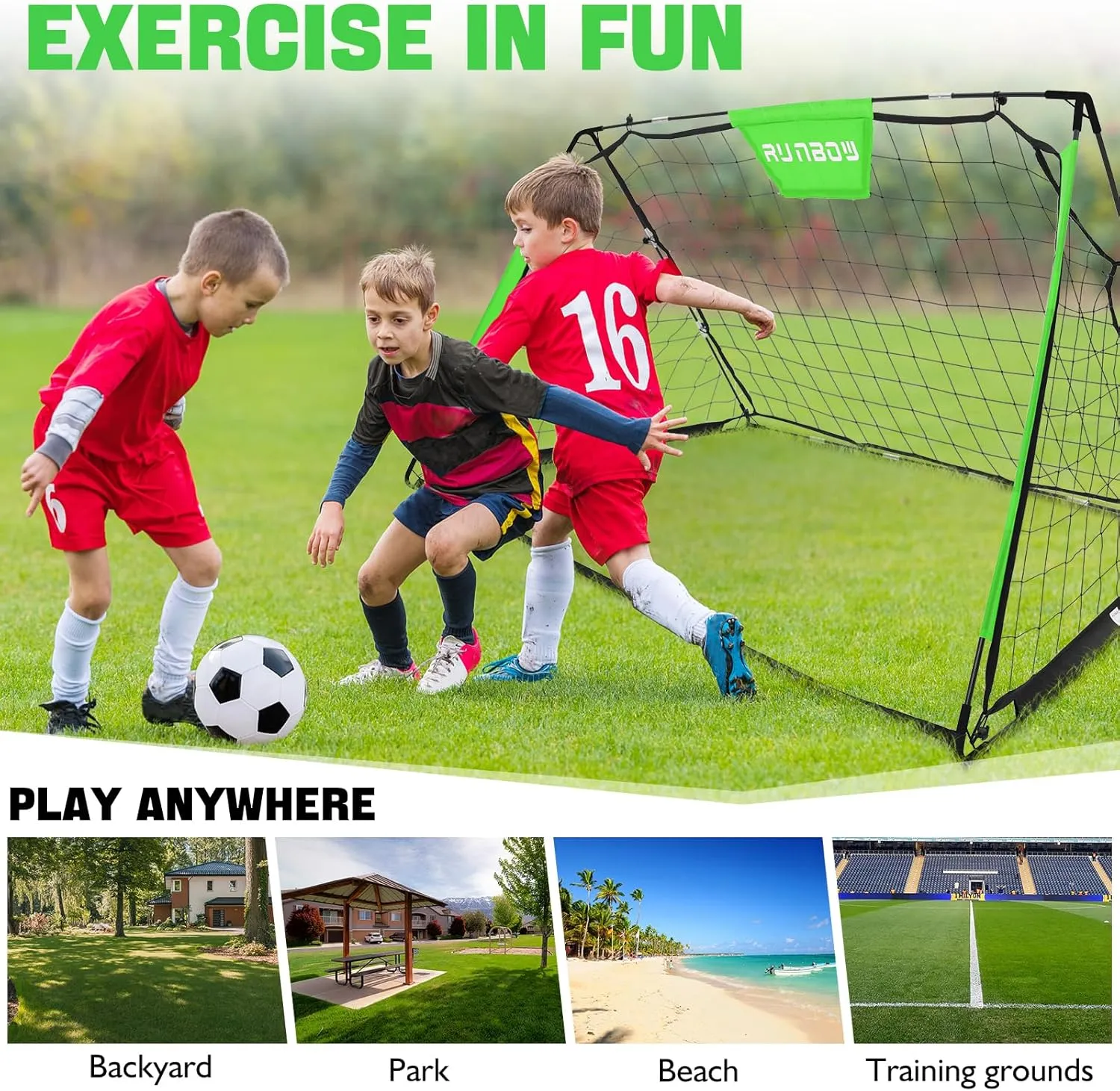 RUNBOW Soccer Goal for Backyard, 6x4ft 2 in 1 Soccer Rebounder Lacrosse Softball Baseball Football Training，Easy Setup Soccer Training Equipment