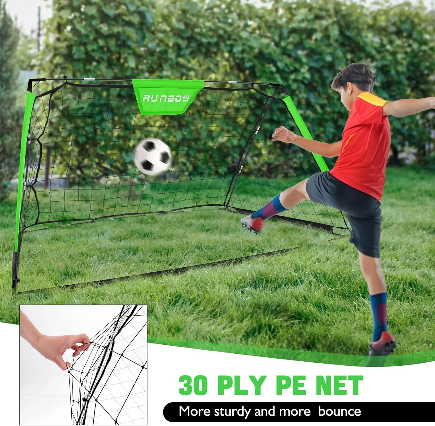 RUNBOW Soccer Goal for Backyard, 6x4ft 2 in 1 Soccer Rebounder Lacrosse Softball Baseball Football Training，Easy Setup Soccer Training Equipment