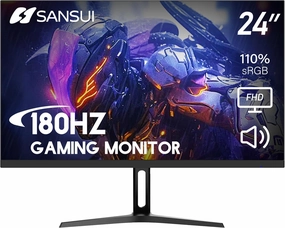 SANSUI 180Hz Monitor 24 inch PC, Computer Monitor FHD 1080p, Display Port with Built-in Speakers sRGB 110% Adaptive Sync, HDMIx2 Ports VESA Compatible Tilt Adjustable,Black