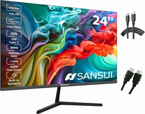 SANSUI 24 Inch Monitor with Built-in Speakers, USB Type-C 100 Hz FHD 1080P Monitor，HDMI DP HDR10 Game RTS/FPS Tilt Adjustable VESA Compatible for Working Gaming(ES-24X3 Type-C & HDMI Cable Included)