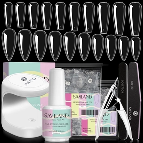 SAVILAND Gel Nail Kit - All-In-1 Nail Kit with 15 ML Gel X Nail Glue, 240 PCS Coffin & 240 PCS Almond Acrylic Nail Tips, Mini Nail Lamp Nail Extensions Manicure Starter Kit
