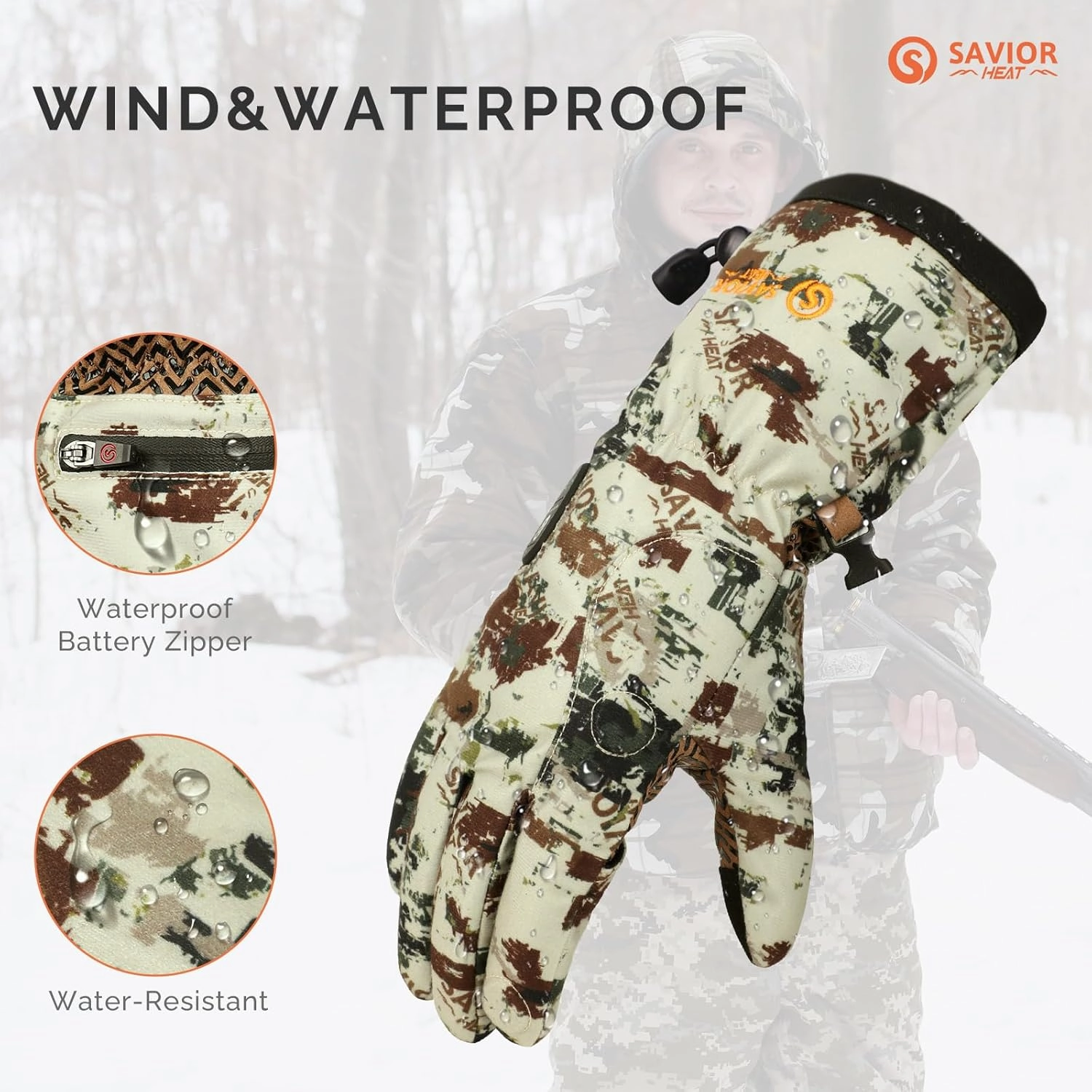 SAVIOR HEAT Heated Gloves - Camouflage Hunting, Fishing, Shooting, Cold Weather Touchscreen Gloves for Men & Women