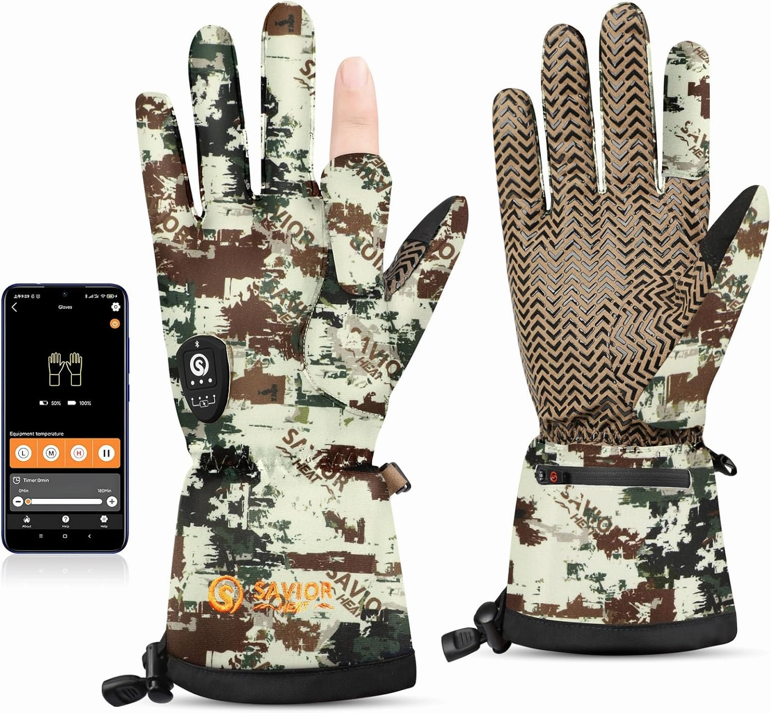 SAVIOR HEAT Heated Gloves - Camouflage Hunting, Fishing, Shooting, Cold Weather Touchscreen Gloves for Men & Women