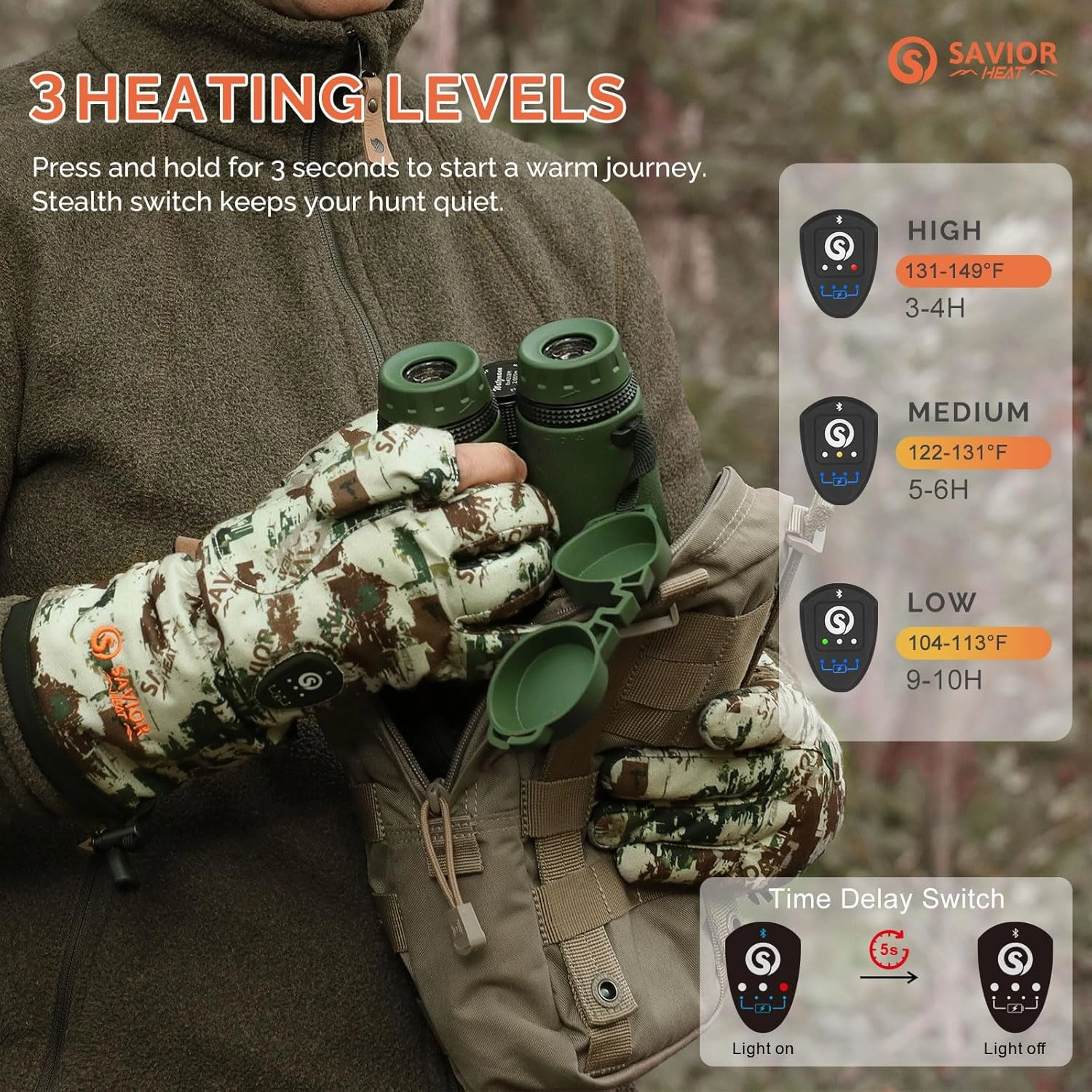 SAVIOR HEAT Heated Gloves - Camouflage Hunting, Fishing, Shooting, Cold Weather Touchscreen Gloves for Men & Women