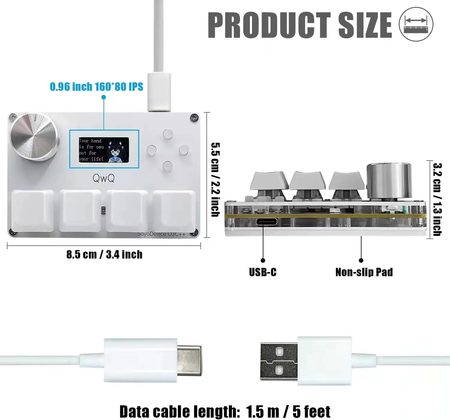 SayoDevice O3C   OSU Keyboard Rapid Trigger Hall Switches Magnetic Linear Switches Keyboard with Knob and Screen,Copy Paste,Shotcut,Macro Hotswap Mini Keypad (White)