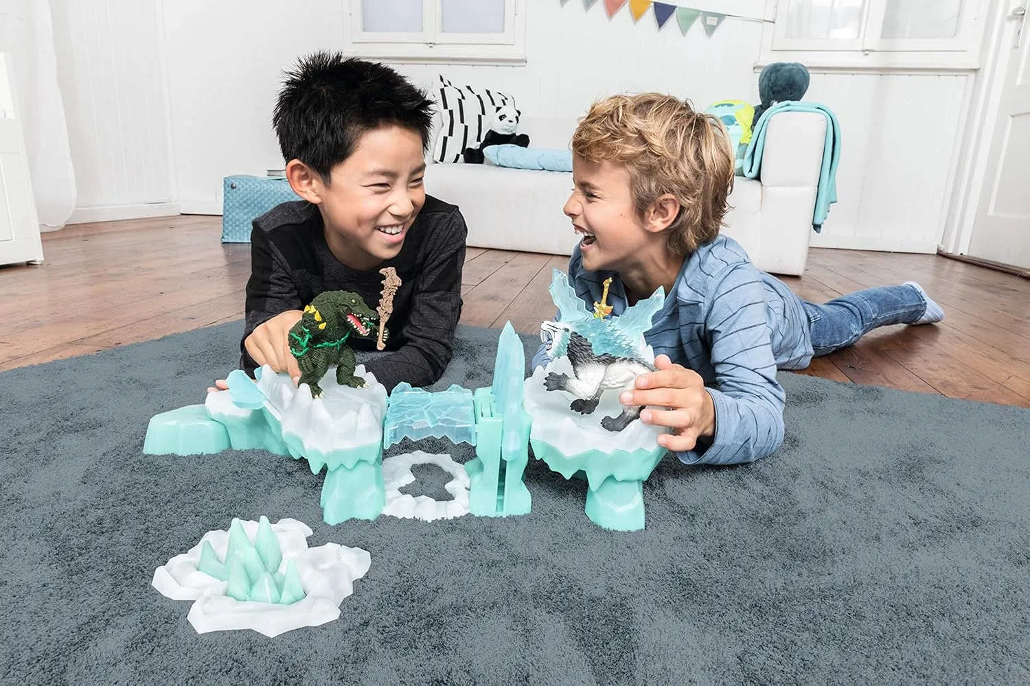 Schleich Eldrador Creatures, Mythical Creatures Toys for Kids, Attack on Ice Fortress Set with Ice Monster and Jungle Monster Action Figures, Ages 7 