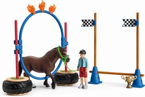 Schleich Farm World, Horse Toys for Kids, Pony Agility Race Playset with Horse Figurines and Accessories 22-Piece Set, Ages 3 