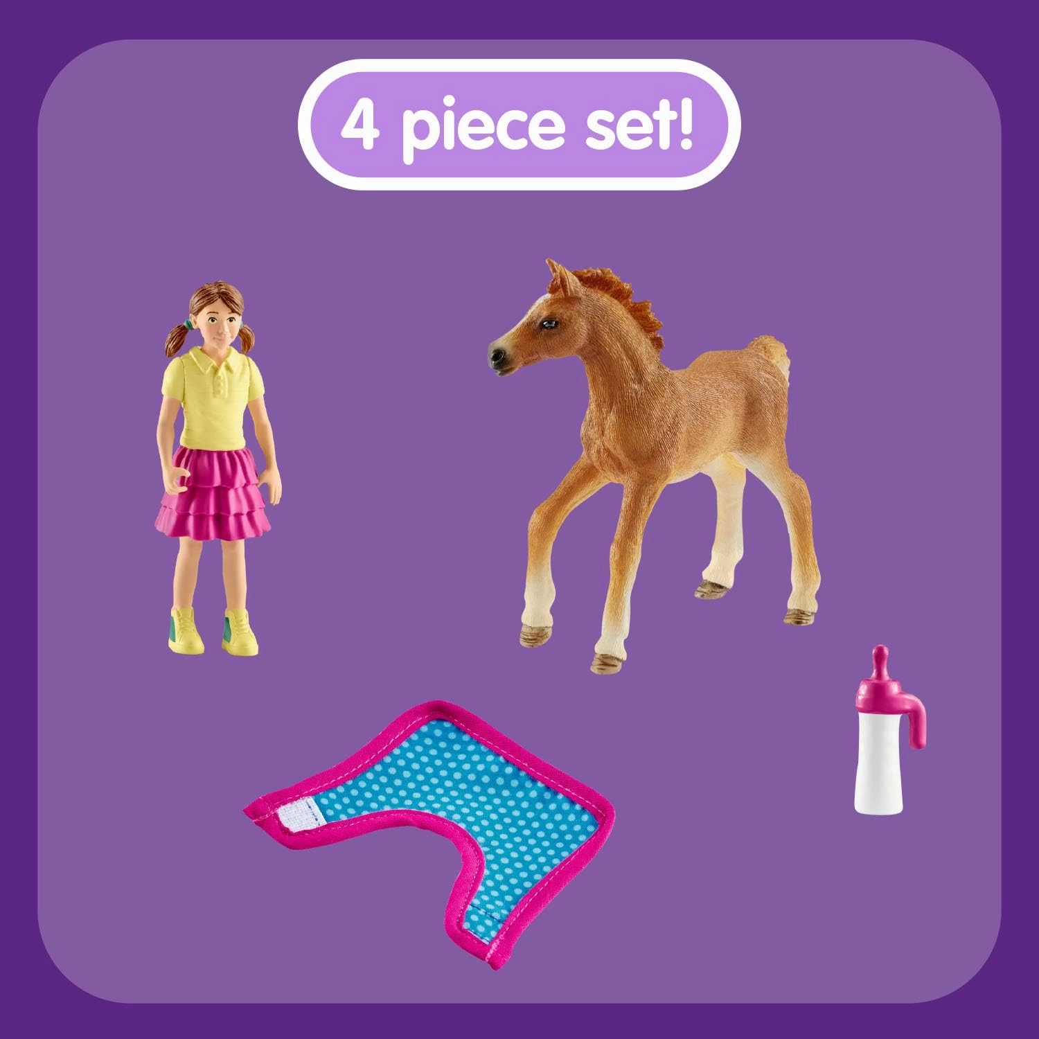 SCHLEICH Horse Club, 4-Piece Playset, Horse Toys for Girls and Boys 5-12 Years Old Foal with Blanket