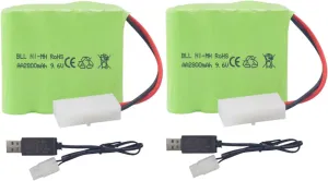 sea jump 2PCS AA 9.6V 2800mah RC Battery Pack with Tamiya Plug and USB Charging Cable Suitable for Toy Tank Engineering, Flat Semi-Trailer Truck, RC Car, Ni-MH High Capacity Battery