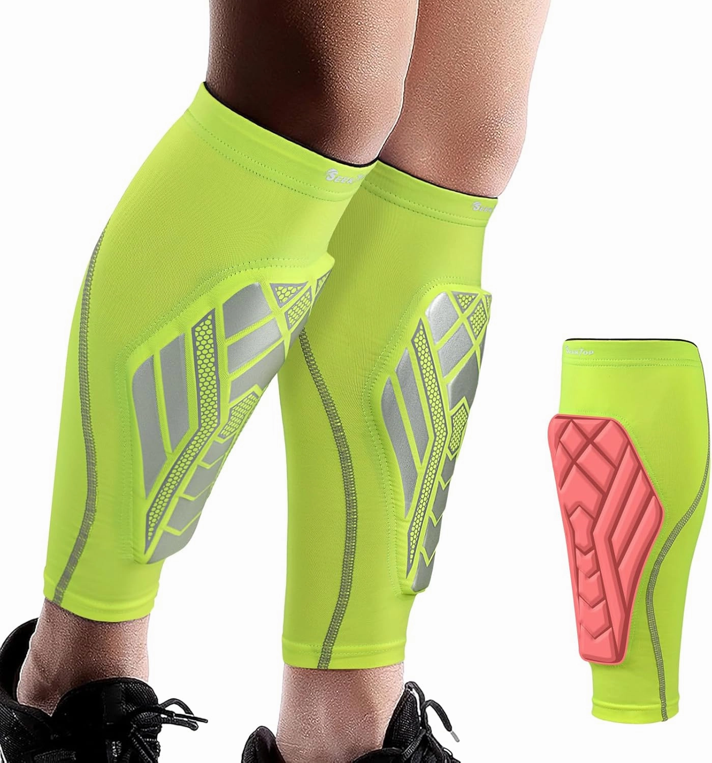 Seektop Soccer Shin Guards Pads for Kids Youth Adult, Shin Guard Sleeves for Boys Girls, Calf Compression Sleeve with Shock-Absorbing Pads, High Impact Resistant Breathable Comfortable, Lightweight