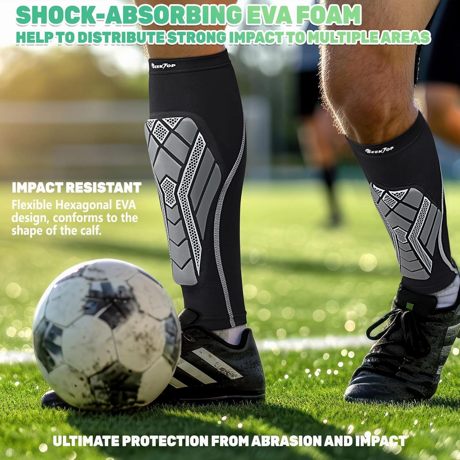 Seektop Soccer Shin Guards Pads for Kids Youth Adult, Shin Guard Sleeves for Boys Girls, Calf Compression Sleeve with Shock-Absorbing Pads, High Impact Resistant Breathable Comfortable, Lightweight