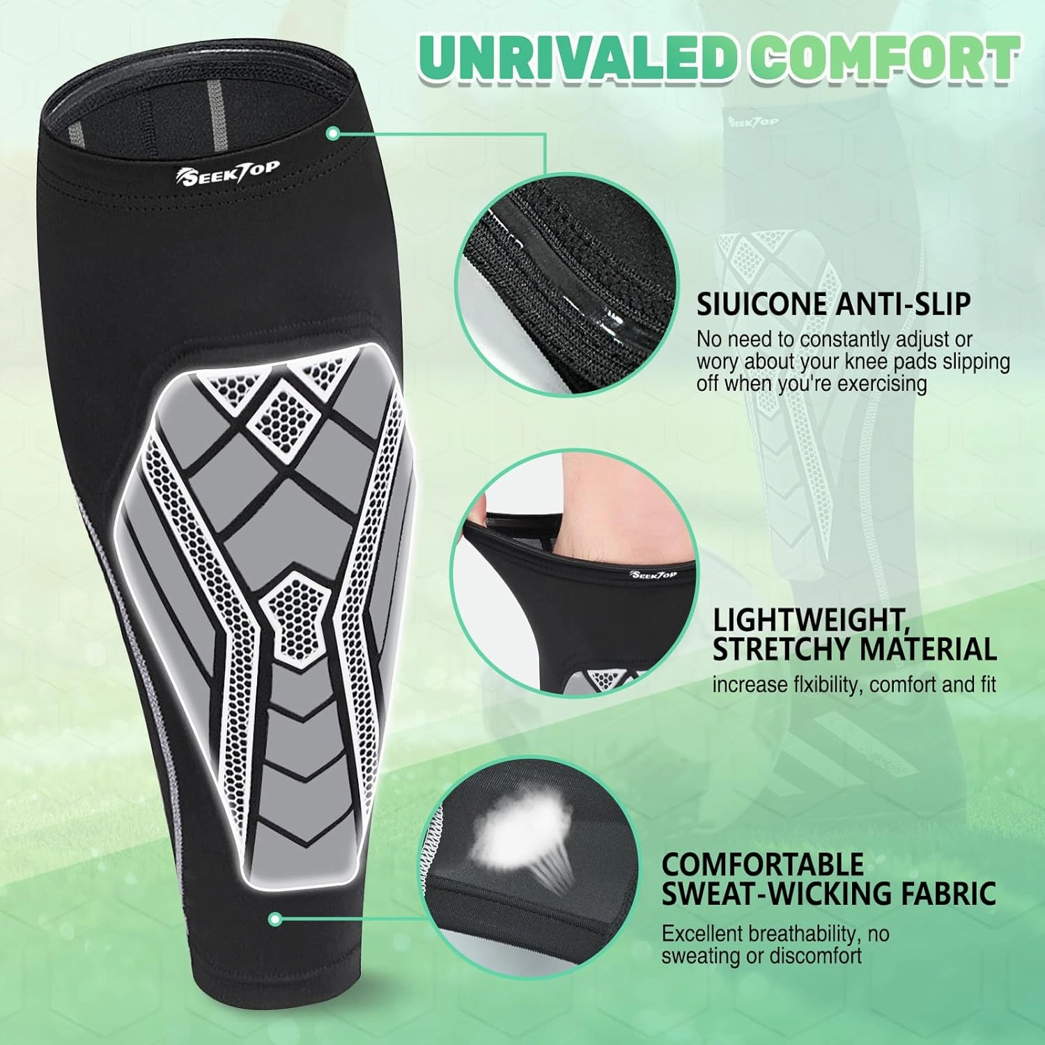 Seektop Soccer Shin Guards Pads for Kids Youth Adult, Shin Guard Sleeves for Boys Girls, Calf Compression Sleeve with Shock-Absorbing Pads, High Impact Resistant Breathable Comfortable, Lightweight
