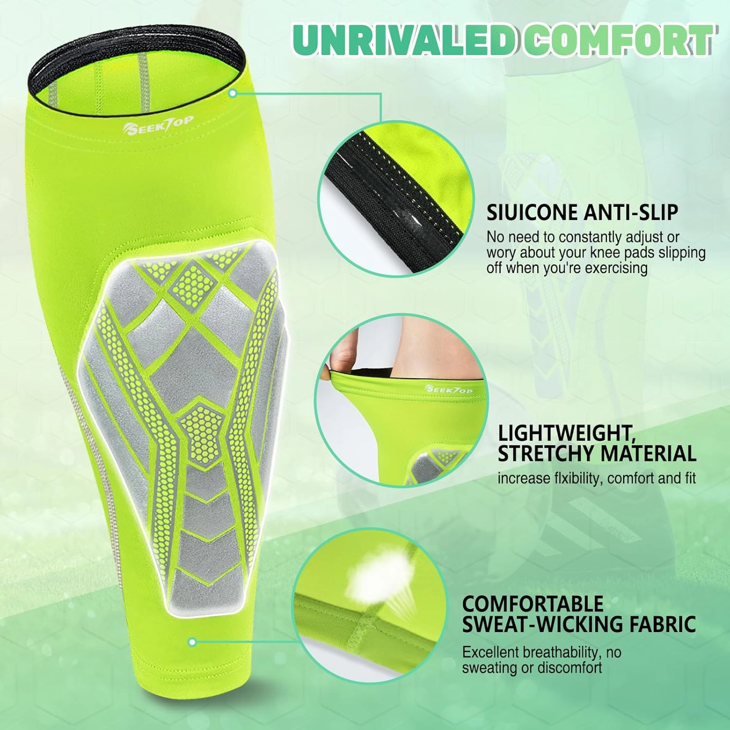 Seektop Soccer Shin Guards Pads for Kids Youth Adult, Shin Guard Sleeves for Boys Girls, Calf Compression Sleeve with Shock-Absorbing Pads, High Impact Resistant Breathable Comfortable, Lightweight