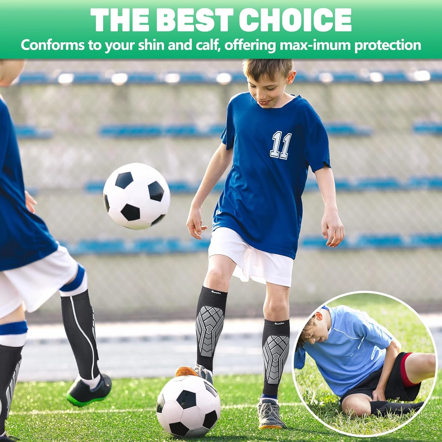 Seektop Soccer Shin Guards Pads for Kids Youth Adult, Shin Guard Sleeves for Boys Girls, Calf Compression Sleeve with Shock-Absorbing Pads, High Impact Resistant Breathable Comfortable, Lightweight