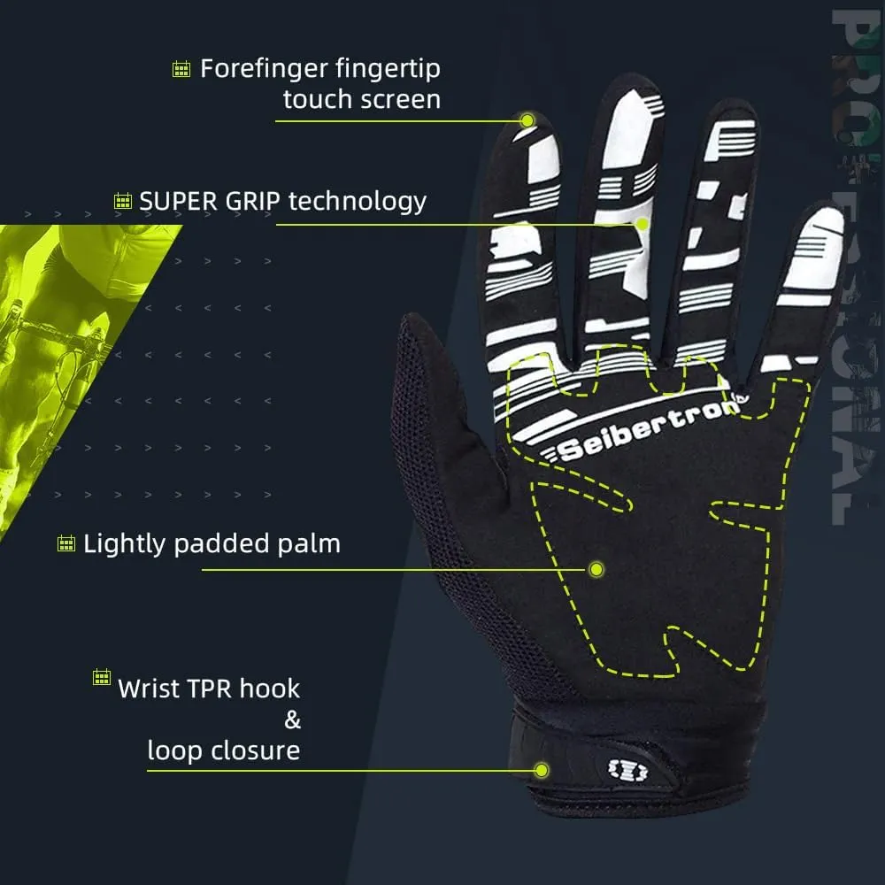 Seibertron Unisex BMX MX ATV MTB Racing Mountain Bike Bicycle Cycling Off-Road/Dirt Bike Gloves Road Racing Motorcycle Motocross Sports Gloves Touch Recognition Full Finger Glove
