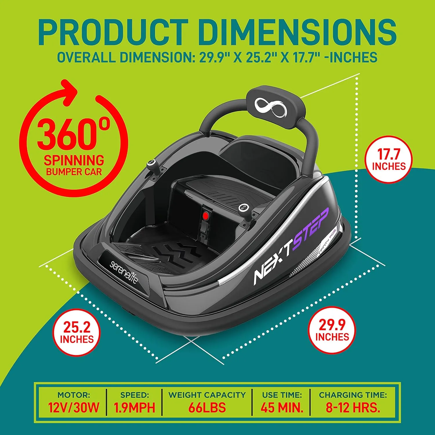 SereneLife 12V Electric Bumper Car for Kids – Remote Control Option, 360° Spin, LED Lights, Safety Belt, Kids Toddler Baby Bumper Car 3-8 Years