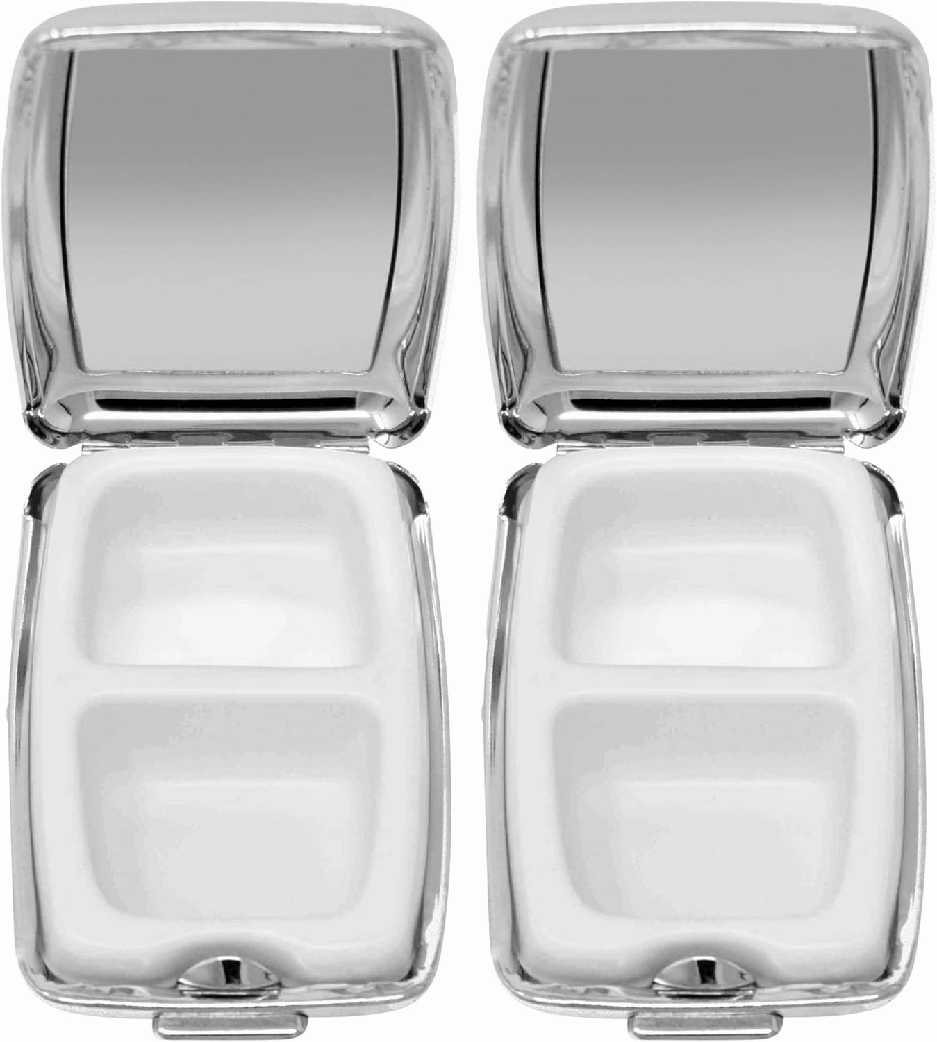 Set of 2 Etched Rectangular Pocket Purse Pill Box & Organizer with Dual Compartments (Diamond Pattern)