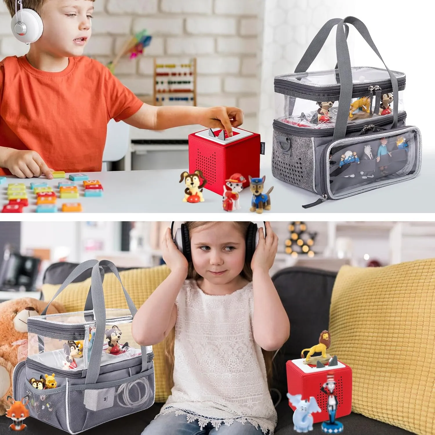 SFYBYHEART Double-Layer Carrying Case Compatible with Toniebox Audio Player Starter Set, Travel Bag Organizer Case for Tonies Characters, Tony Figures Storage Case, Carry bag for Toniebox Accessories