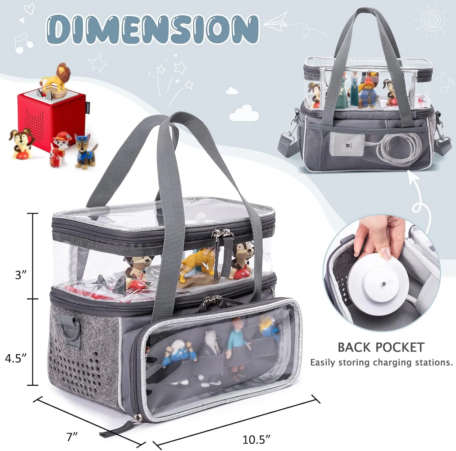 SFYBYHEART Double-Layer Carrying Case Compatible with Toniebox Audio Player Starter Set, Travel Bag Organizer Case for Tonies Characters, Tony Figures Storage Case, Carry bag for Toniebox Accessories