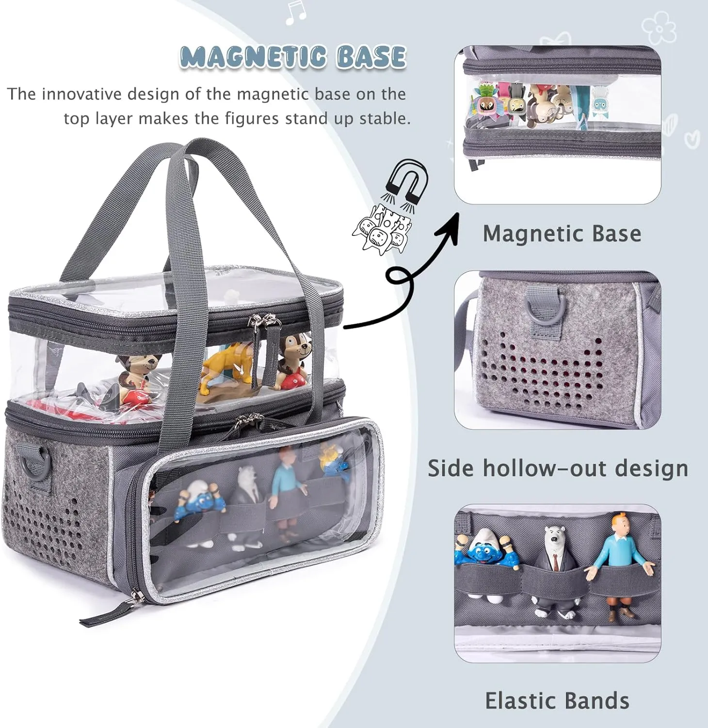 SFYBYHEART Double-Layer Carrying Case Compatible with Toniebox Audio Player Starter Set, Travel Bag Organizer Case for Tonies Characters, Tony Figures Storage Case, Carry bag for Toniebox Accessories