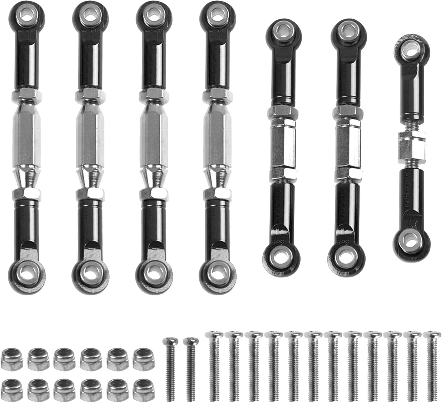 ShareGoo Aluminum Front Rear Swing Arm & Steering Knuckle Kit & Tie Rod Steering Servo Link Compatible with WLtoys 144010 144001 144002 1/14 RC Car (Black)