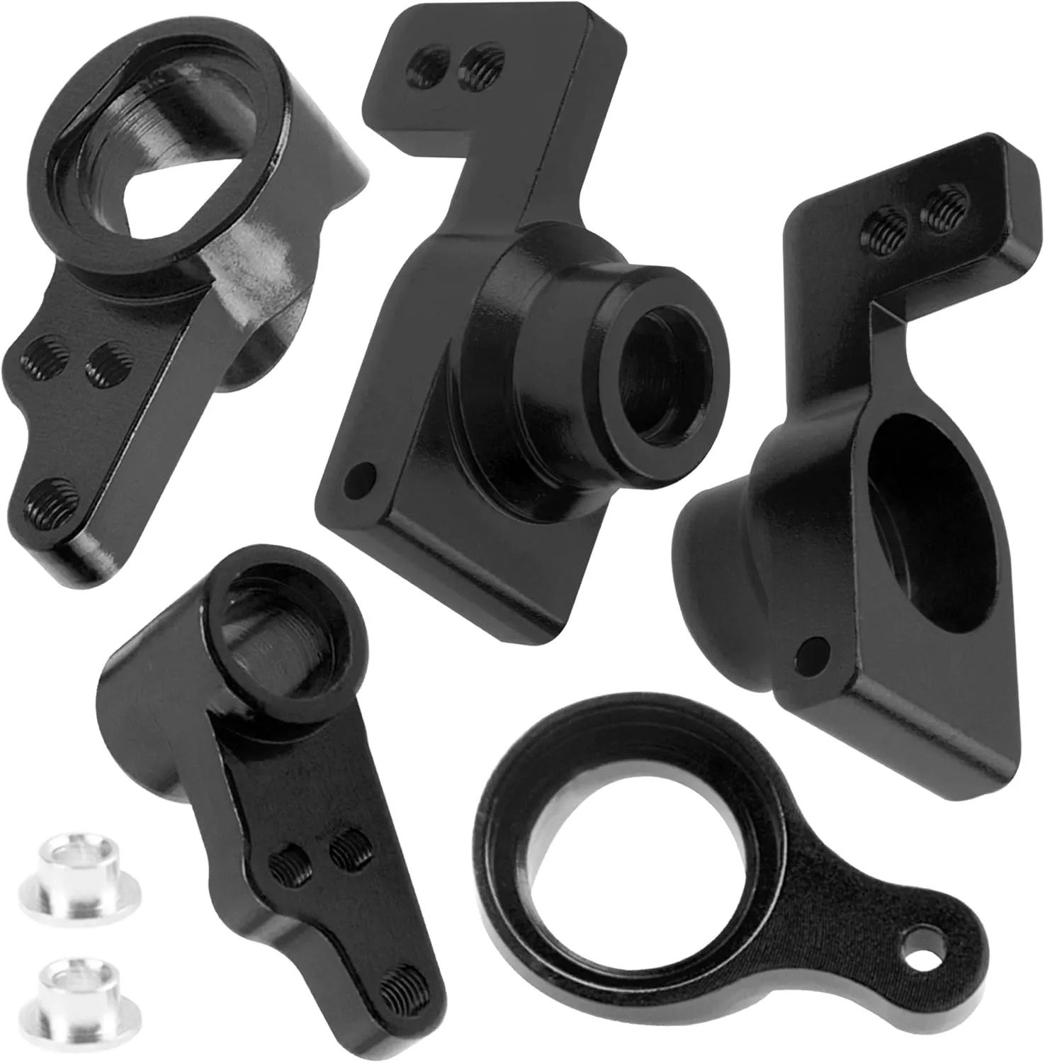 ShareGoo Aluminum Front Rear Swing Arm & Steering Knuckle Kit & Tie Rod Steering Servo Link Compatible with WLtoys 144010 144001 144002 1/14 RC Car (Black)