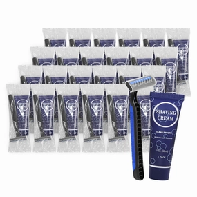 Shaving Razor Set, Disposable Individually Wrapped Manual Twin Blade Razors in Bulk Smooth Shaving Razors with Mini Shaving Cream Toiletries for Hotel Charity Camping Travel Homeless 1oz (Pack of 30)