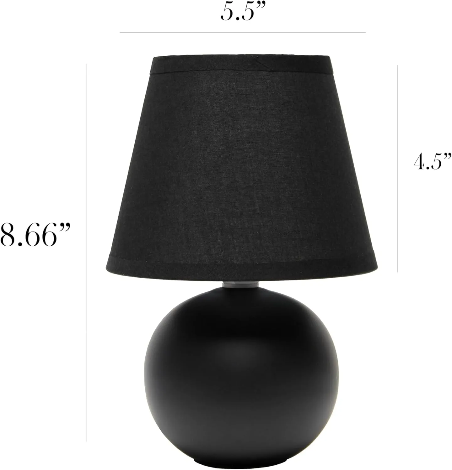 Simple Designs LT1196-BLK-2PK 8.66" 2-Pack Chic Little Globe Ceramic Table Lamp Set with Matching Tapered Shade, for Living Room, Bedroom, Office, Black