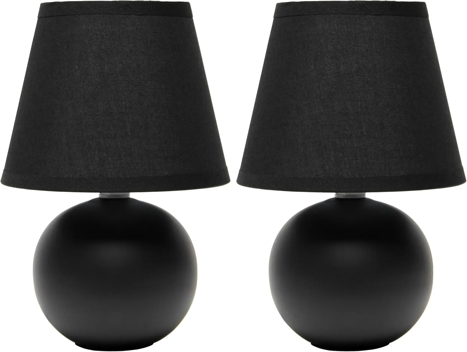 Simple Designs LT1196-BLK-2PK 8.66" 2-Pack Chic Little Globe Ceramic Table Lamp Set with Matching Tapered Shade, for Living Room, Bedroom, Office, Black
