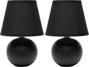 Simple Designs LT1196-BLK-2PK 8.66" 2-Pack Chic Little Globe Ceramic Table Lamp Set with Matching Tapered Shade, for Living Room, Bedroom, Office, Black