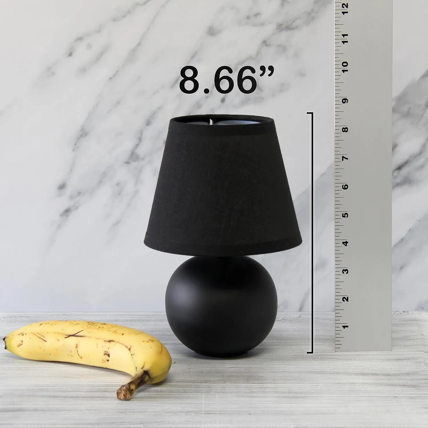 Simple Designs LT1196-BLK-2PK 8.66" 2-Pack Chic Little Globe Ceramic Table Lamp Set with Matching Tapered Shade, for Living Room, Bedroom, Office, Black