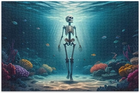 Skeleton Sea Fish Blue Puzzle for Adults 1000 Pieces Jigsaw Puzzle for Kids Difficult Hard Challenging Interlock Perfectly Puzzles for Women Smooth Edging Puzzle, 29.5 x 19.7 in
