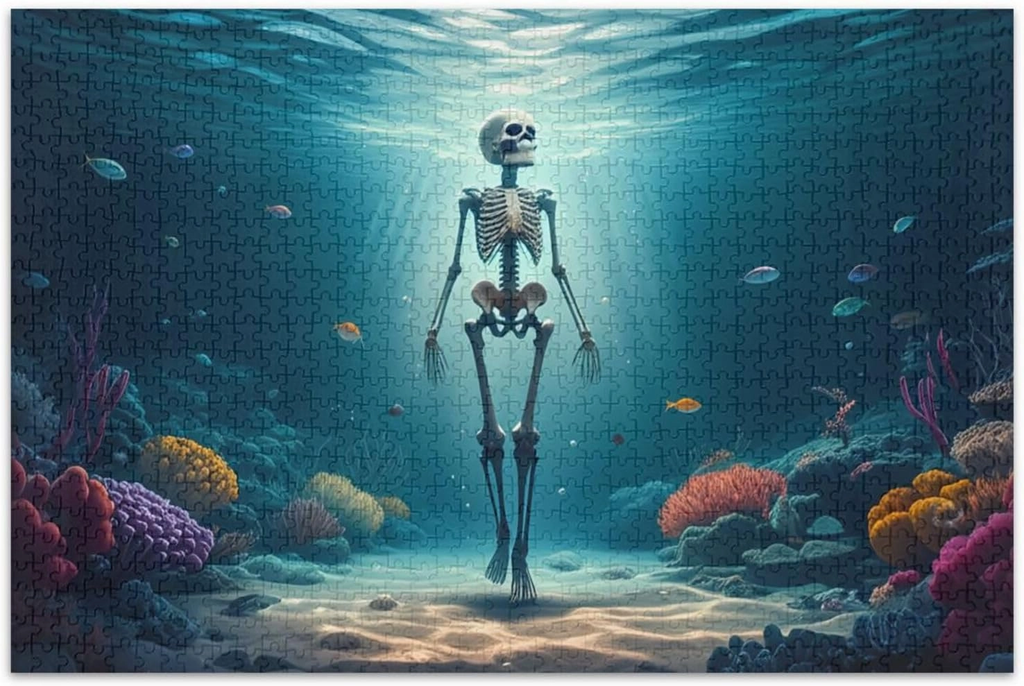 Skeleton Sea Fish Blue Puzzle for Adults 1000 Pieces Jigsaw Puzzle for Kids Difficult Hard Challenging Interlock Perfectly Puzzles for Women Smooth Edging Puzzle, 29.5 x 19.7 in