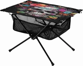 Skull with Flower Portable Folding Camping Table, Compact Lightweight Beach Table with Carrying Bag for Outdoor Picnics, BBQs, Camp